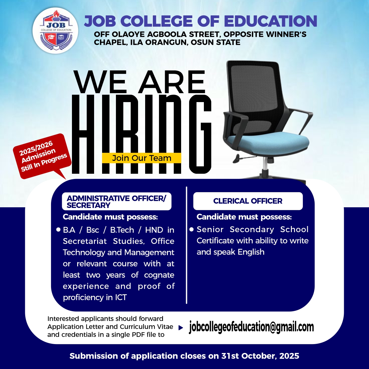 STAFF JOB VACANCY